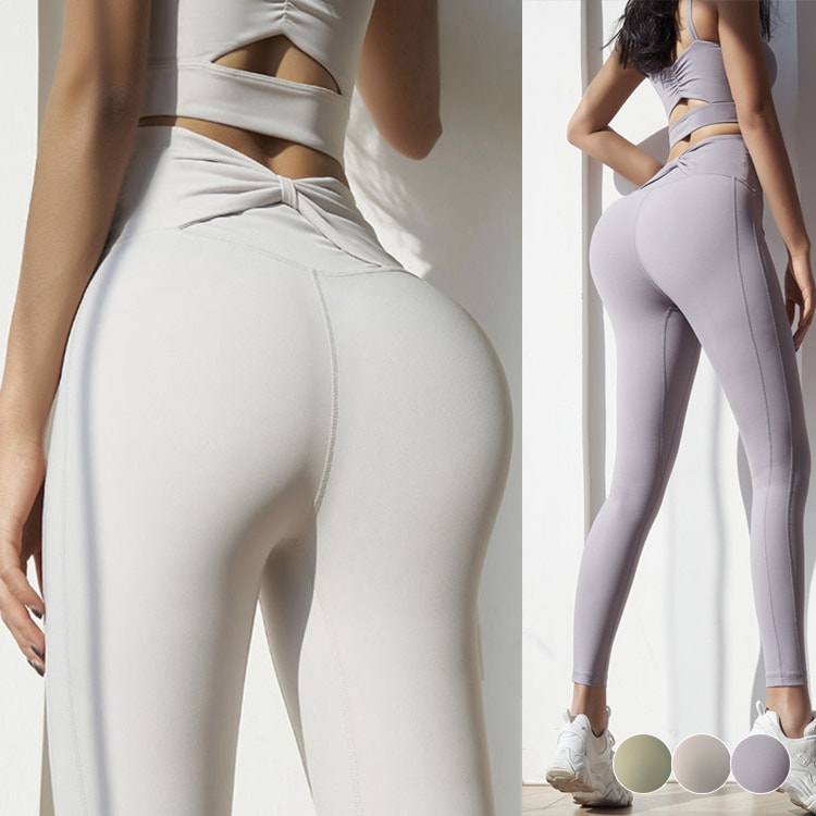 バックリボン ハイウエスト ヨガパンツ レギンス