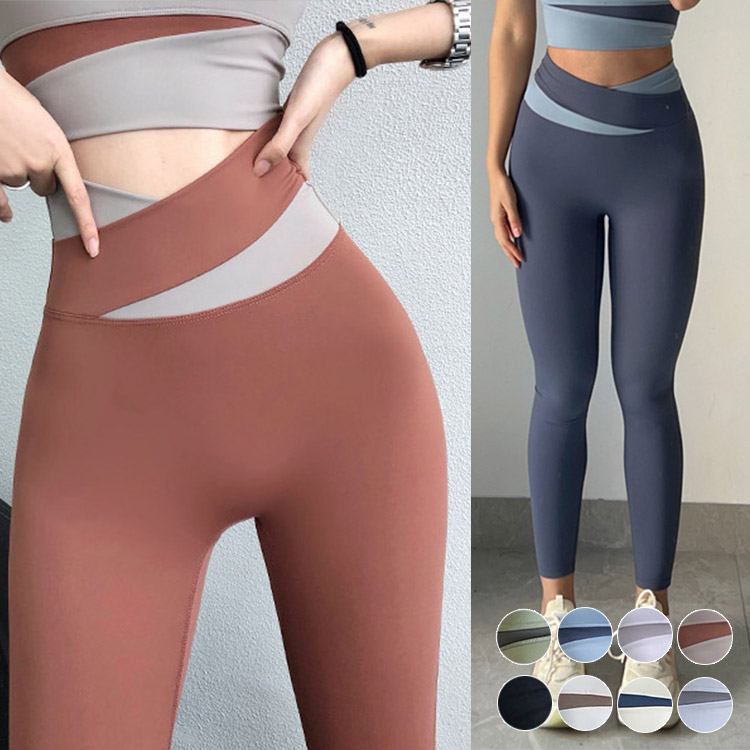 ハイウエスト バイカラー クロスウエスト スパッツ ヨガウェア