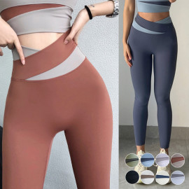 ハイウエスト バイカラー クロスウエスト スパッツ ヨガウェア