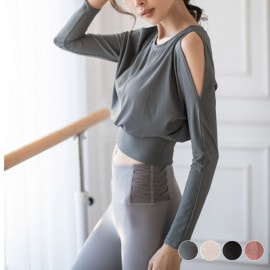 肩見せ ドルマン袖 長袖 ランニング Tシャツ ヨガ