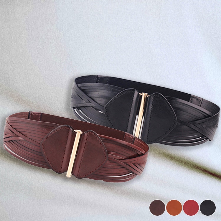 リアルレザー 幅広 編み 太ベルト