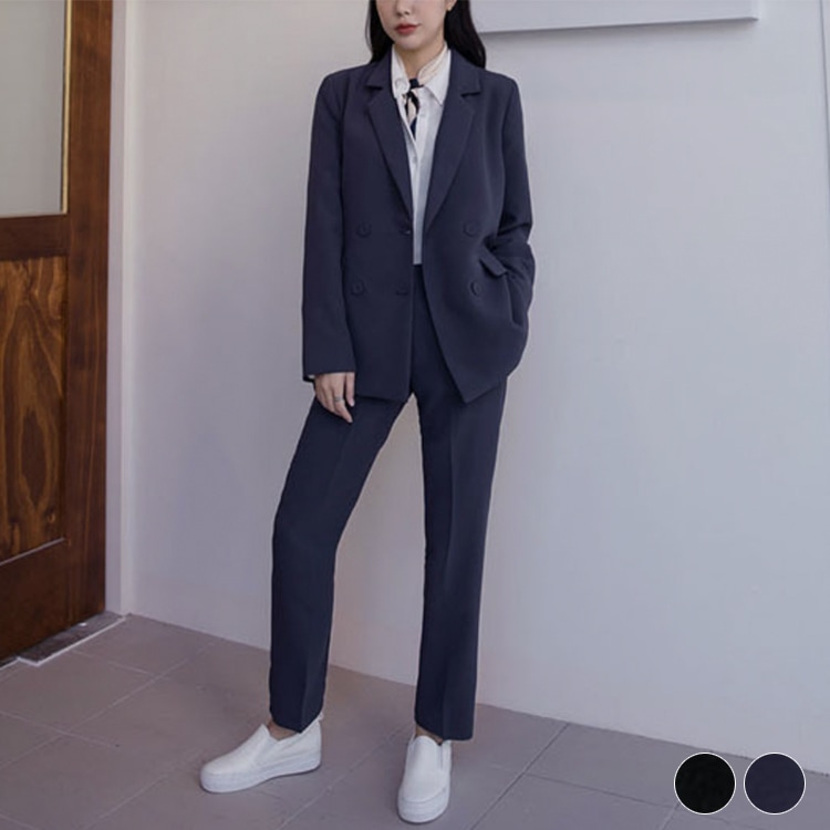 セミロング丈 ダブルボタン テーパードパンツスーツ