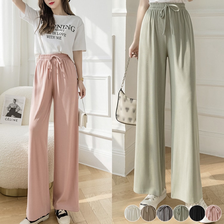 てろんと感 ロング丈 カジュアル ワイドパンツ