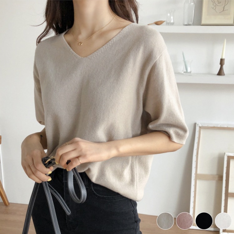 てろんと感 サマーニット 5分袖 カットソー Tシャツ