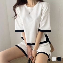 バイカラー 半袖Tシャツ ショートパンツ セットアップ|ワンピース|レディースファッション