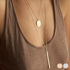 二連  ショート ロング プレート ネックレス