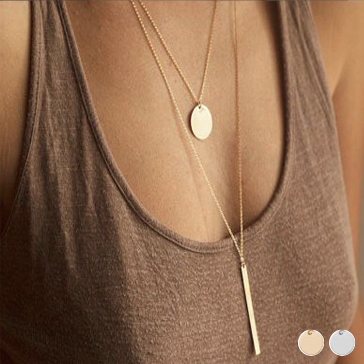 二連  ショート ロング プレート ネックレス