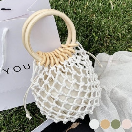 巾着付き メッシュ編み かごバッグ