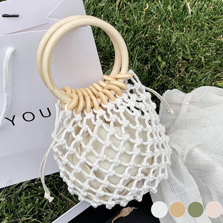 巾着付き メッシュ編み かごバッグ