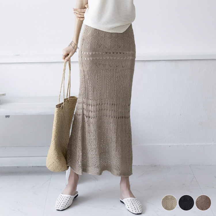 シースルー クロシェ 編み マーメイド ロングスカート