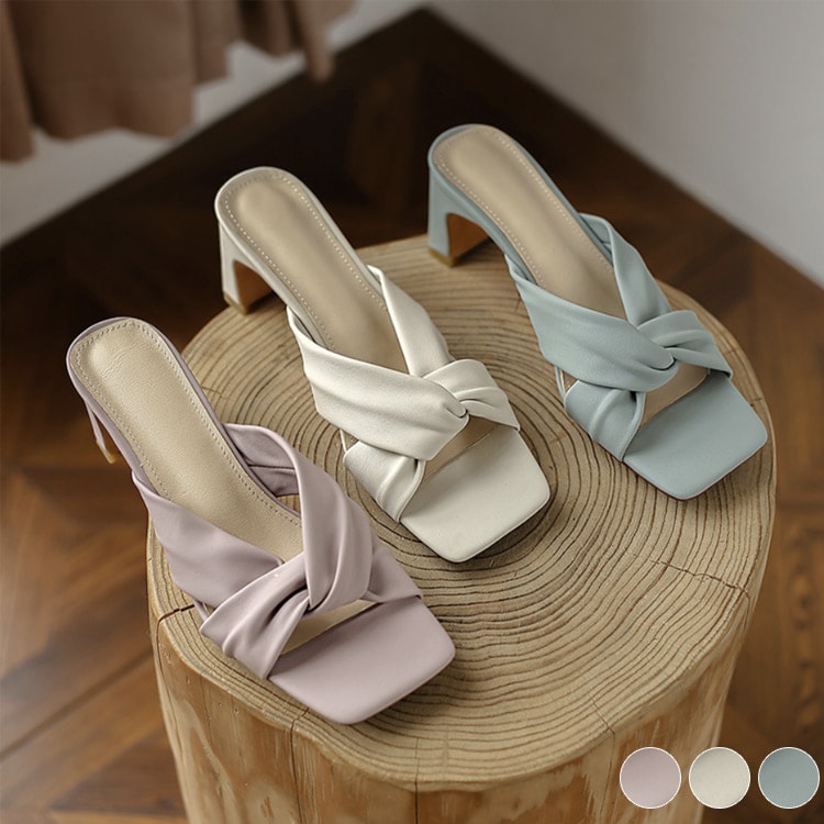 パウダーカラー クロスベルト スクエアトゥ ミュール