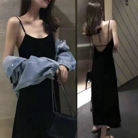 バックシャン 背中みせ キャミソール ロングワンピース