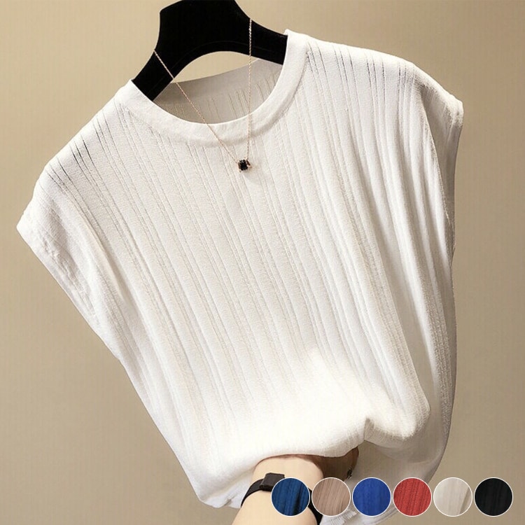 太リブ サマーニット フレンチスリーブ 半袖 トップス