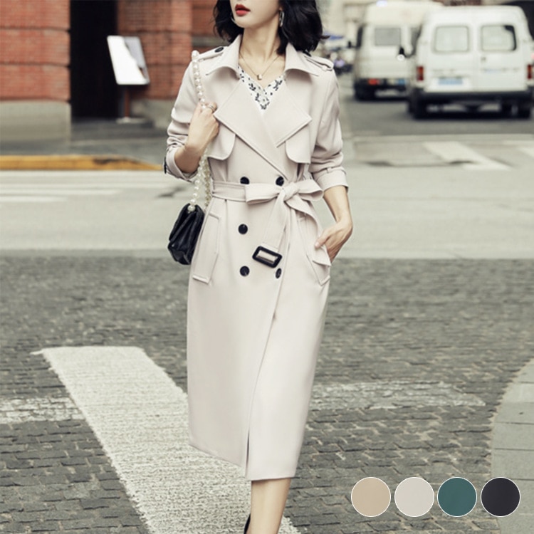 レトロエレガント セミロング丈 トレンチコート