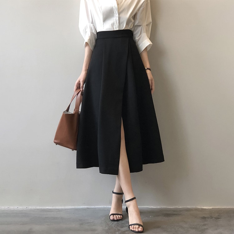 大胆スリット ミモレ丈 Aライン スカート