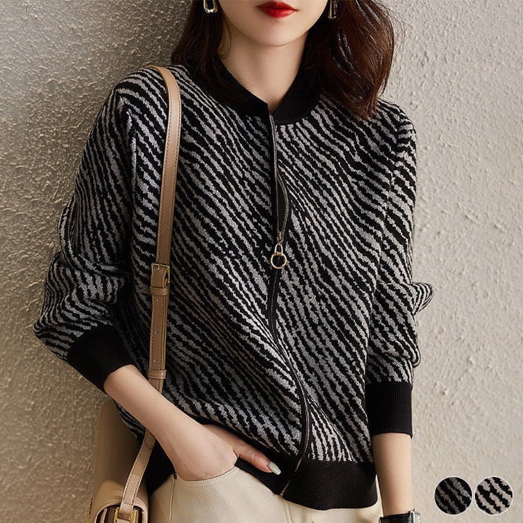 ゼブラ柄 ジップアップ MA-1 ニットカーディガン