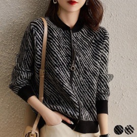 ゼブラ柄 ジップアップ MA-1 ニットカーディガン