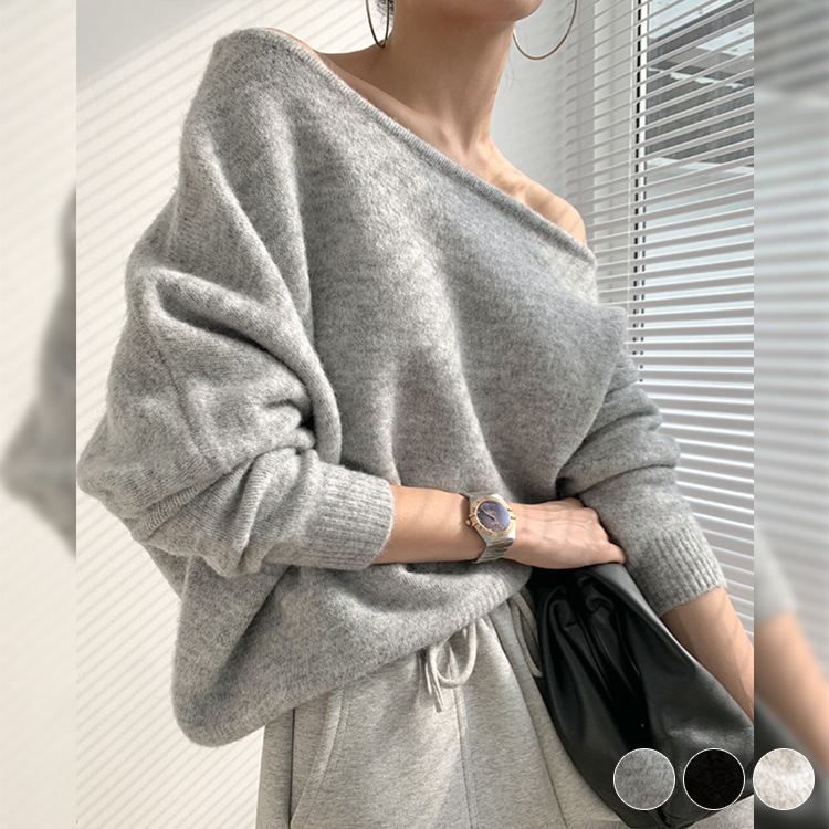 アシンメトリー カット 肩だし ニット セーター