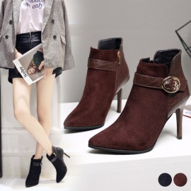 レザー スウェード 切り替え ピンヒール ブーティー