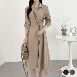 アシンメトリー 襟付き ミモレ丈 ドレス ワンピース