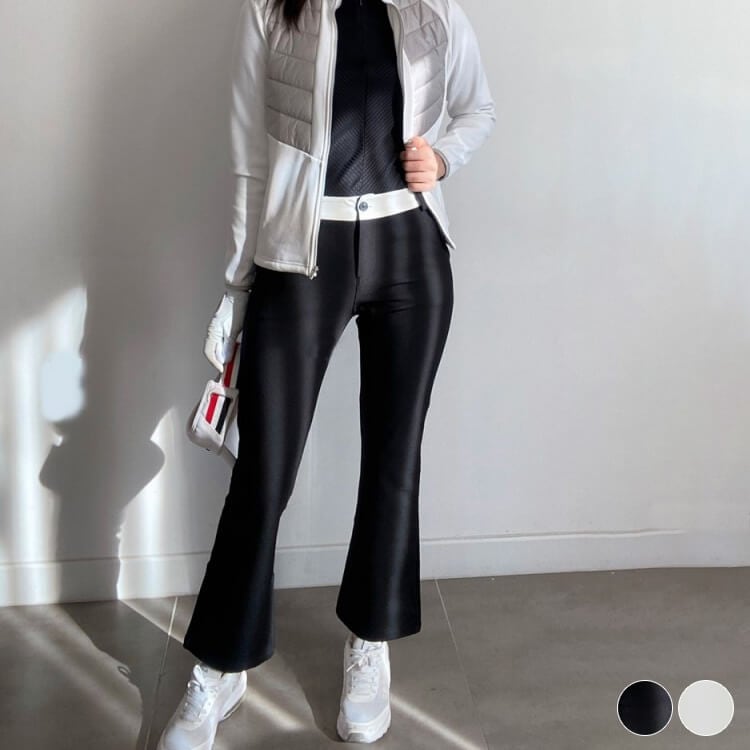 韓国ゴルフウェア バイカラー 切り替え ロングパンツ