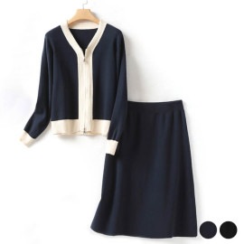 ジップアップ ニットカーディガン フレアスカート