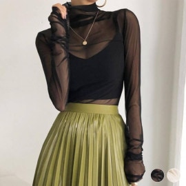 シンプル シースルー ハイネック 長袖 インナー