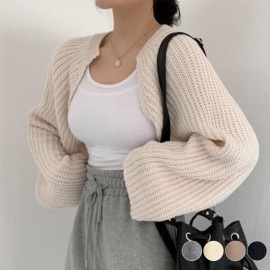 ランタンスリーブ ショート丈 ボレロ ニット カーディガン