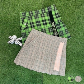 韓国ゴルフウェア ライン×ロゴ チェック柄 ミニスカート
