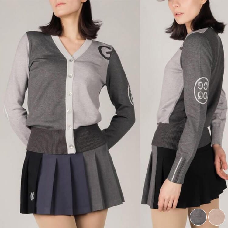 韓国ゴルフウェア バイカラー 長袖 ニットカーディガン