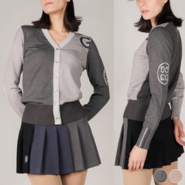 韓国ゴルフウェア バイカラー 長袖 ニットカーディガン