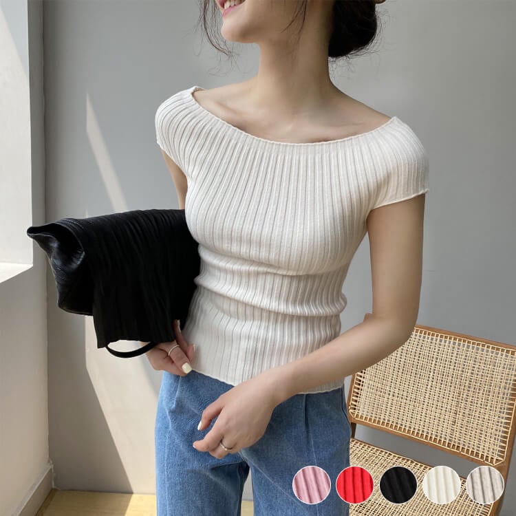 サマー リブニット 三分袖 Ｔシャツ