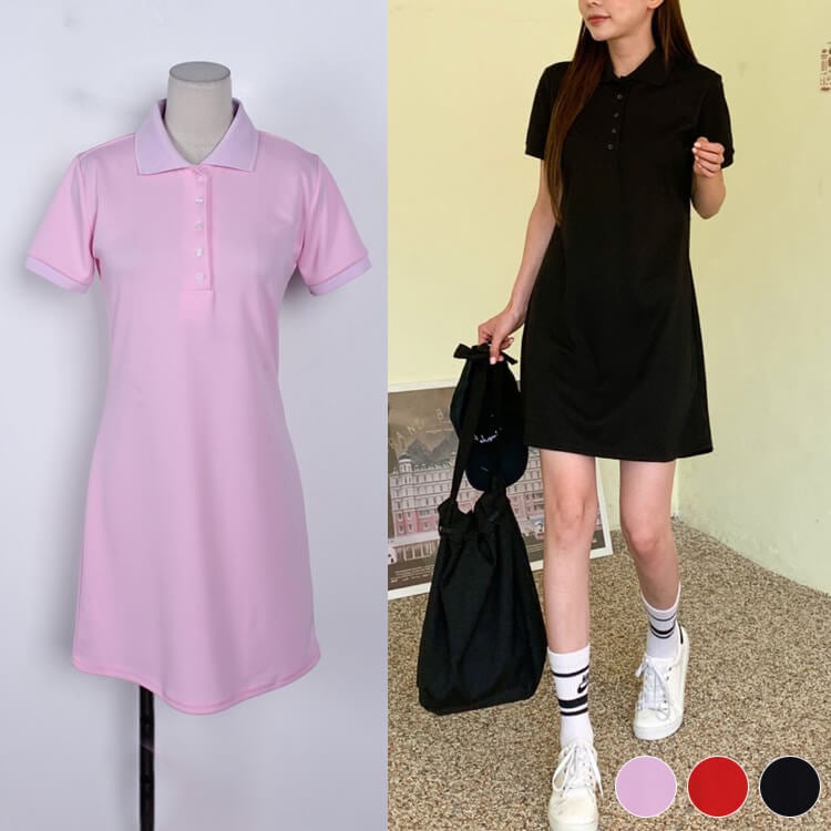 韓国 クールエア機能性 半袖 ポロシャツ ワンピース