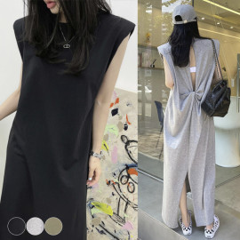 バッククロス 背中見せ Aライン ロングワンピース