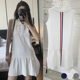 ゴルフウェア ノースリーブ ポロシャツ プリーツ ワンピース