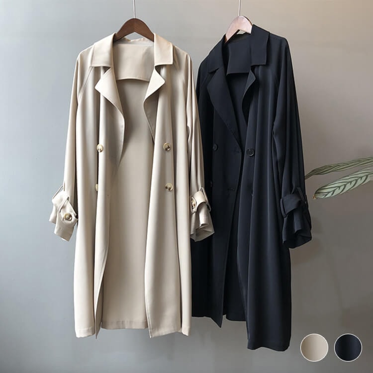 定番 シンプル ダブルボタン 薄手 トレンチコート