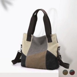 3WAY バイカラー パッチワーク キャンバスバッグ