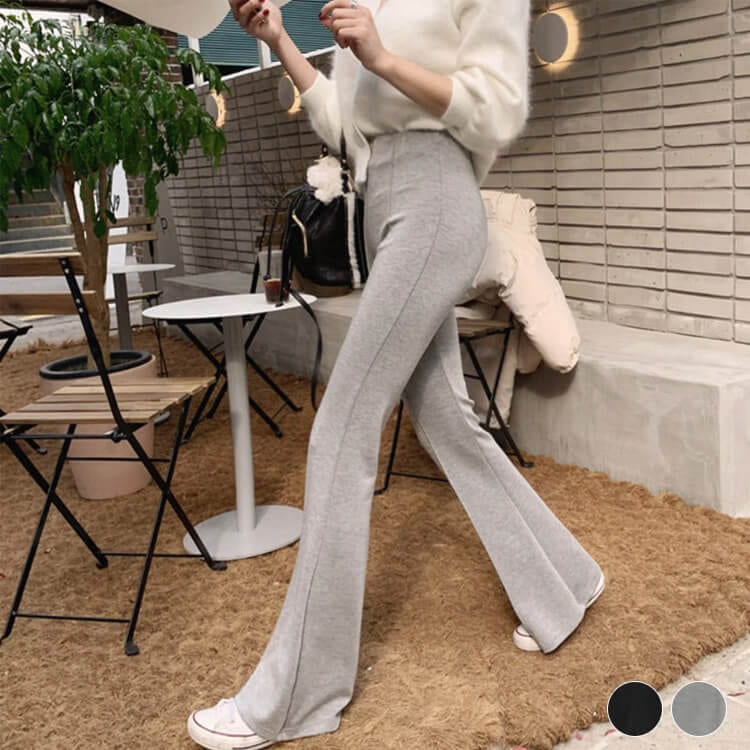 センターダーツ ロング丈 ストレッチ フレアパンツ