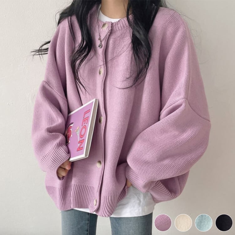 ゆったり ドロップショルダー ニットカーディガン アウター