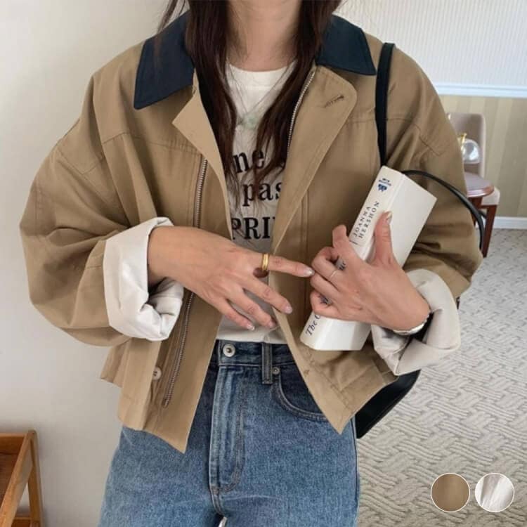 バイカラー襟 ゆったり カジュアル ジャケット コート