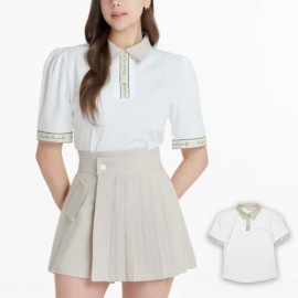 韓国ゴルフウェア 配色 レタリング 5分袖 ポロシャツ