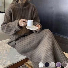 ゆったり モックネックニット ミモレ丈スカート セットアップ|ワンピース|レディースファッション