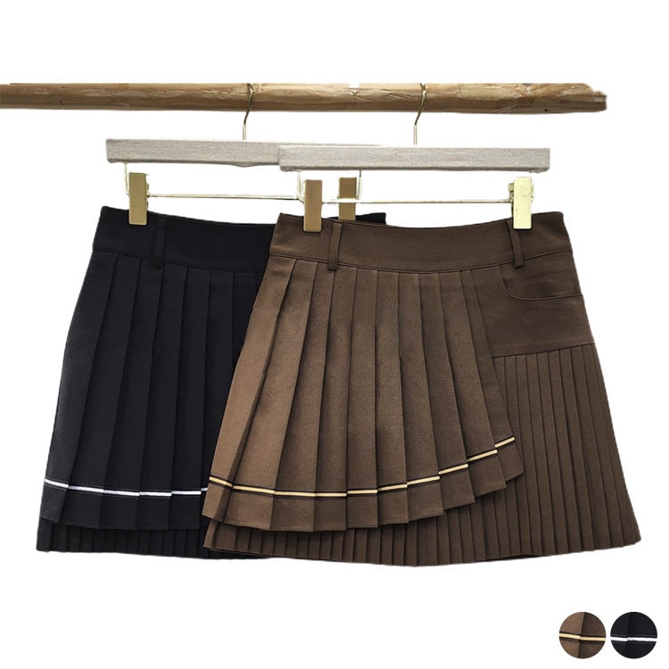韓国ゴルフウェア ダブルプリーツ アシンメトリー スカート