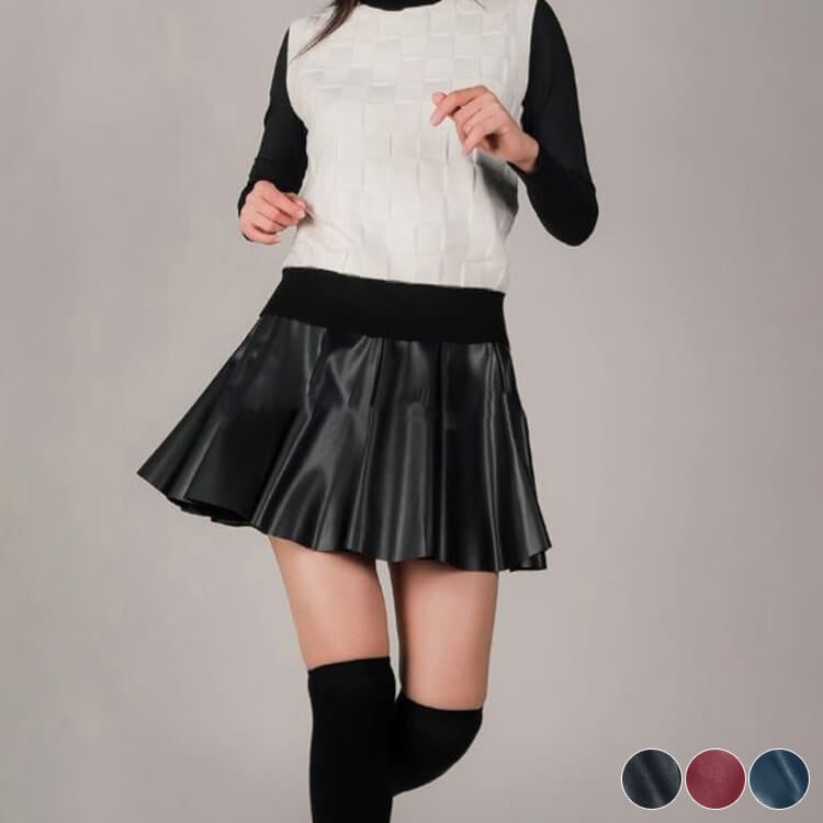 韓国ゴルフウェア フレアライン フェイクレザー スカート