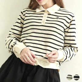 韓国ゴルフウェア 長袖 ボーダー ポロシャツ