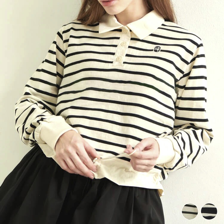 韓国ゴルフウェア 長袖 ボーダー ポロシャツ