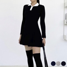 韓国ゴルフウェア シンプル 長袖 ポロシャツワンピース|ゴルフウェア|スポーツウエア