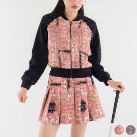 韓国ゴルフウェア スカーフ柄 上下セットアップ