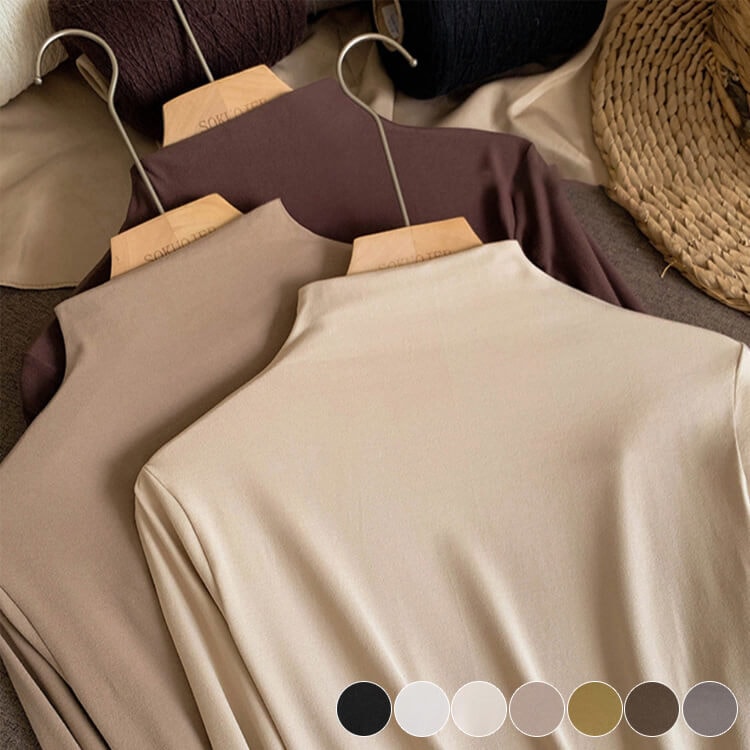 ふんわり モックネック ベーシック 長袖 Tシャツ