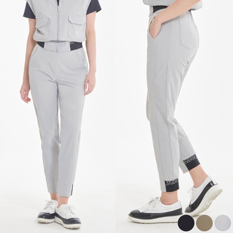 裾ゴム シンプル ロング丈 テーパードパンツ